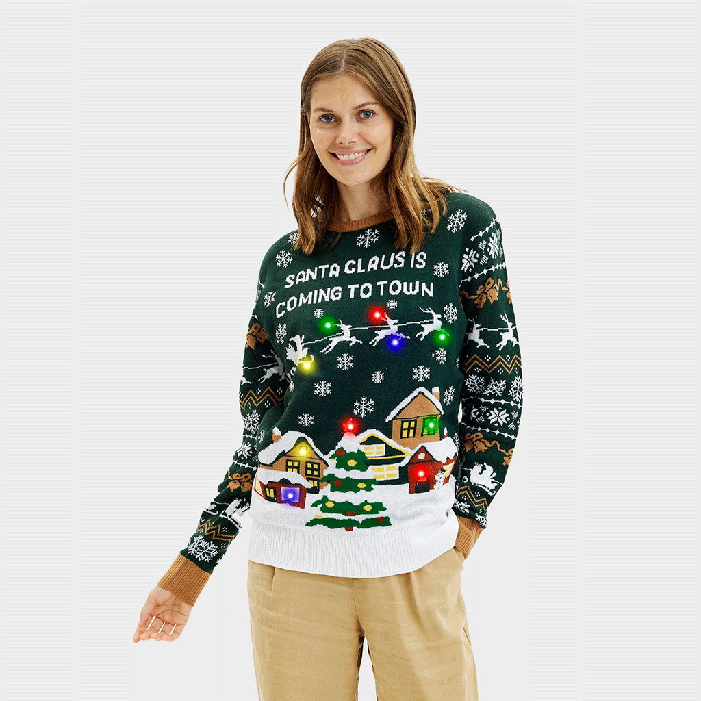 Santa Claus Is Coming To Town LED Grün - Damen