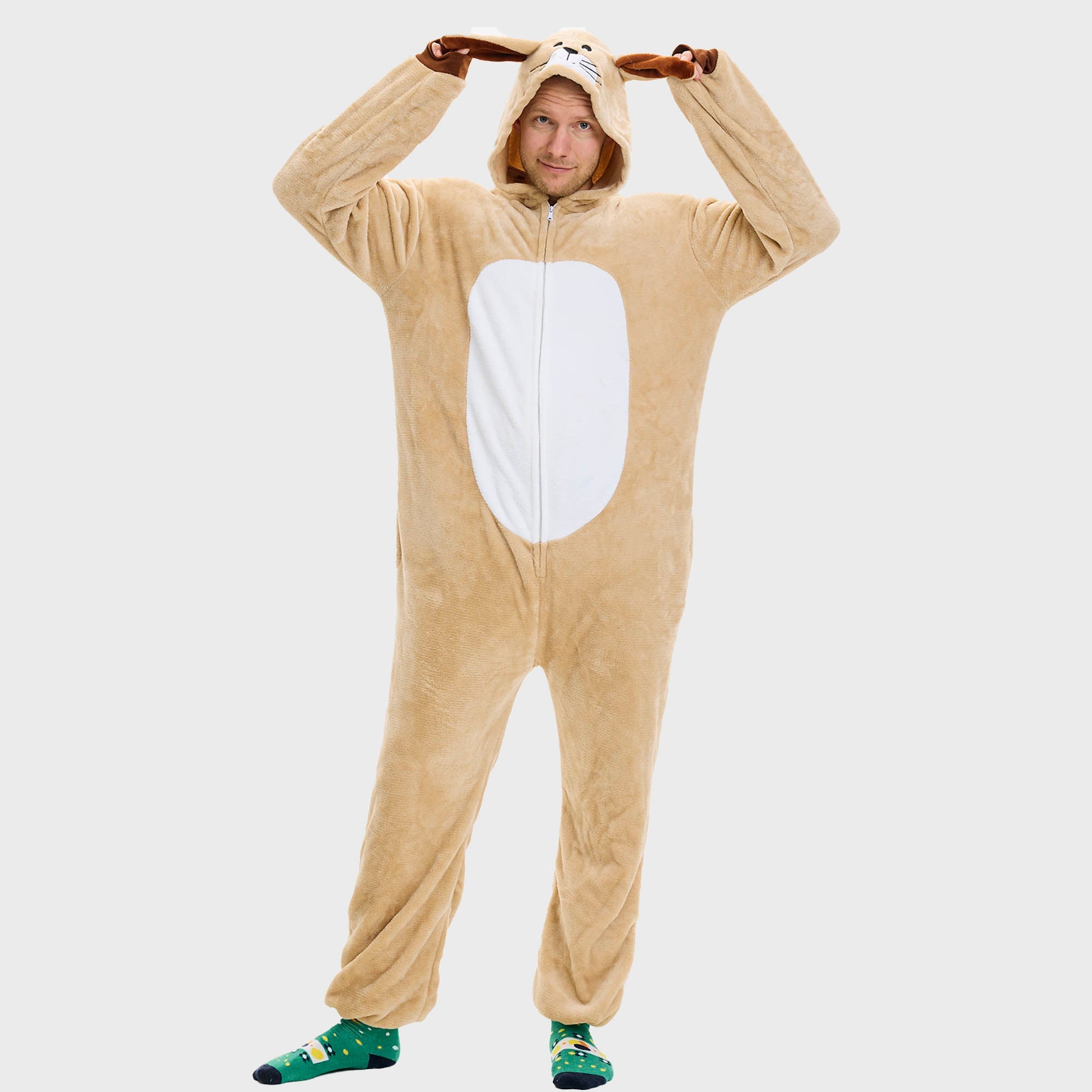 Eine als Osterhase verkleidete Person.