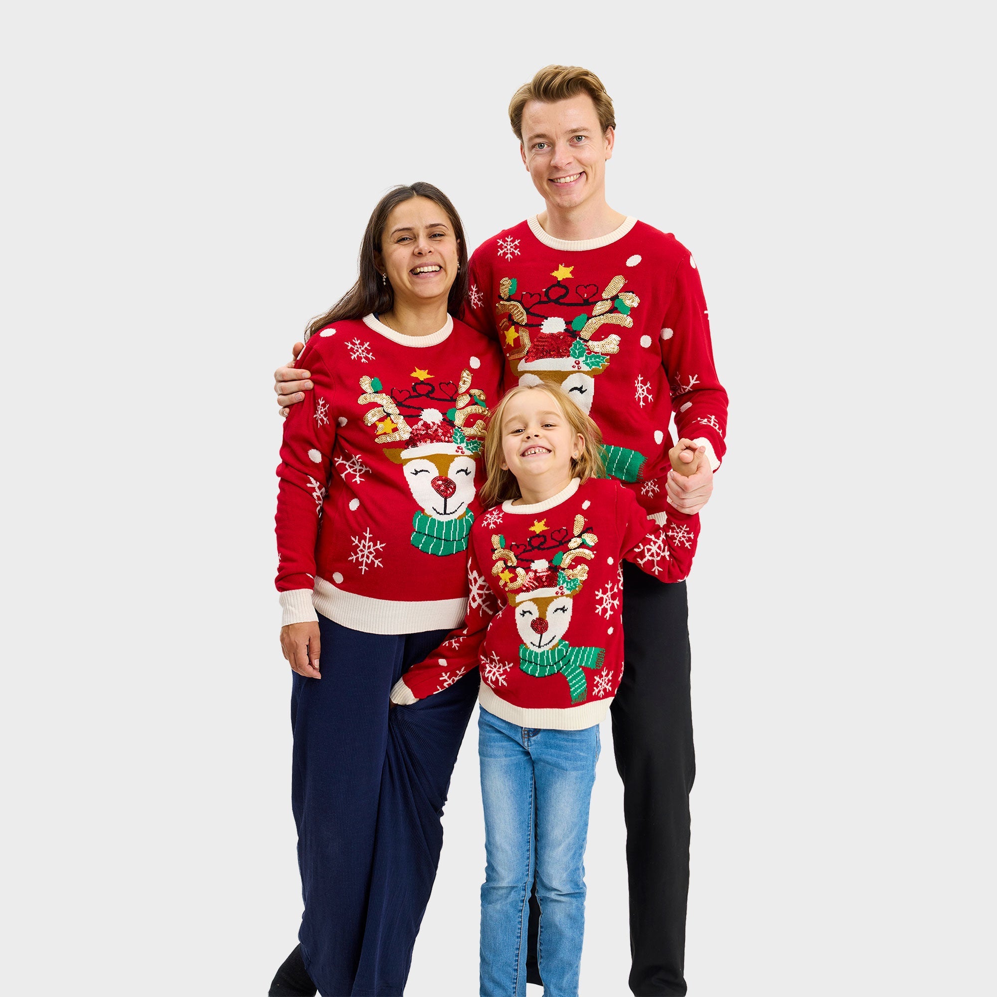 Roter Weihnachtspullover Herren mit süßem Rentier und weihnachtlichen Motiven, Acryl, auffälliges Design.