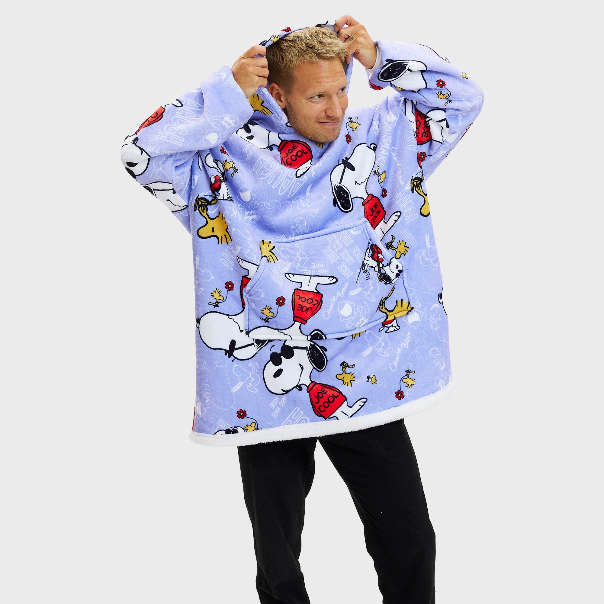 Lila Peanuts Weihnachtspullover Herren und Damen mit Snoopy-Print, gemütlicher Weihnachts-Pyjama.