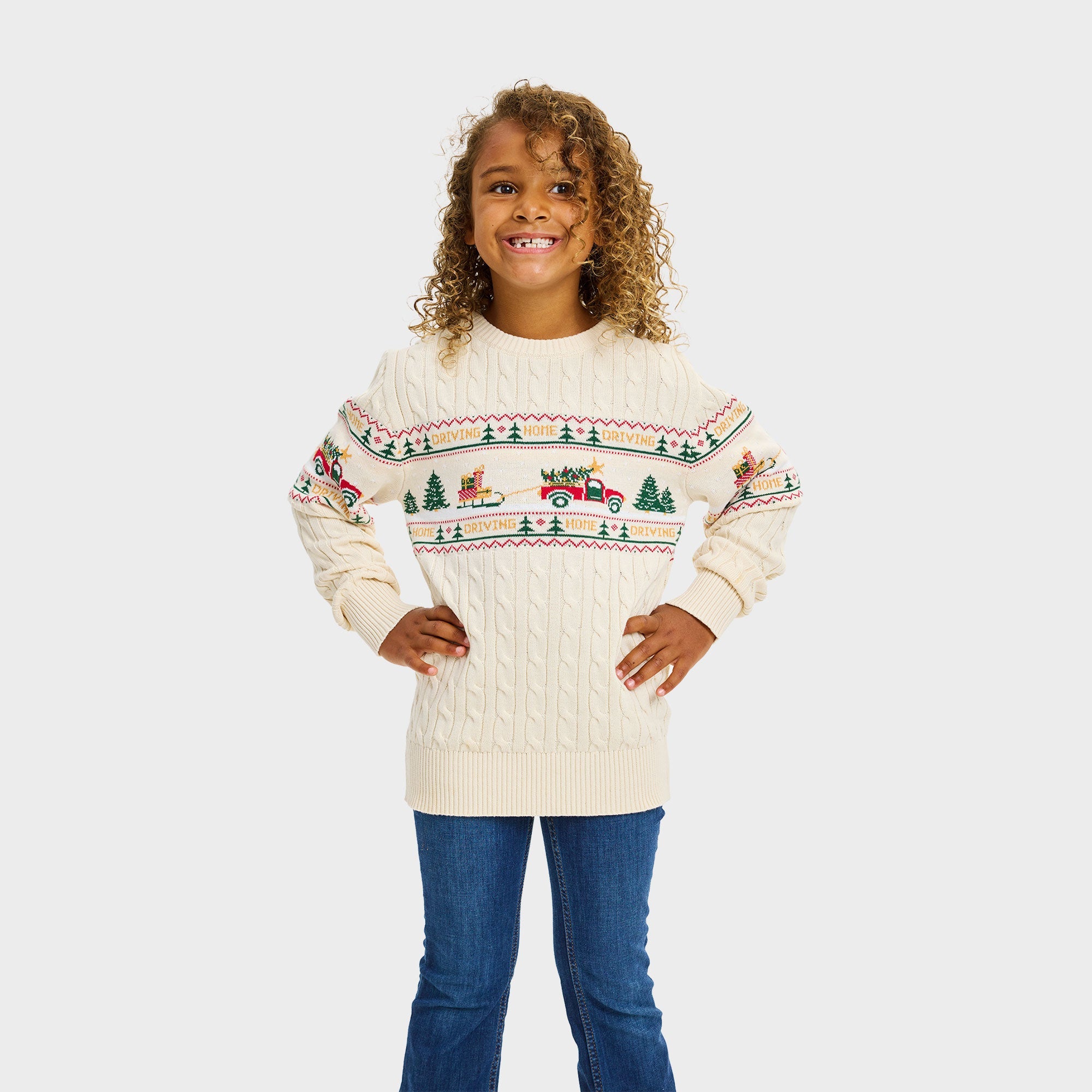 Driving Home Cable Knit Weihnachtspullover - Kinder