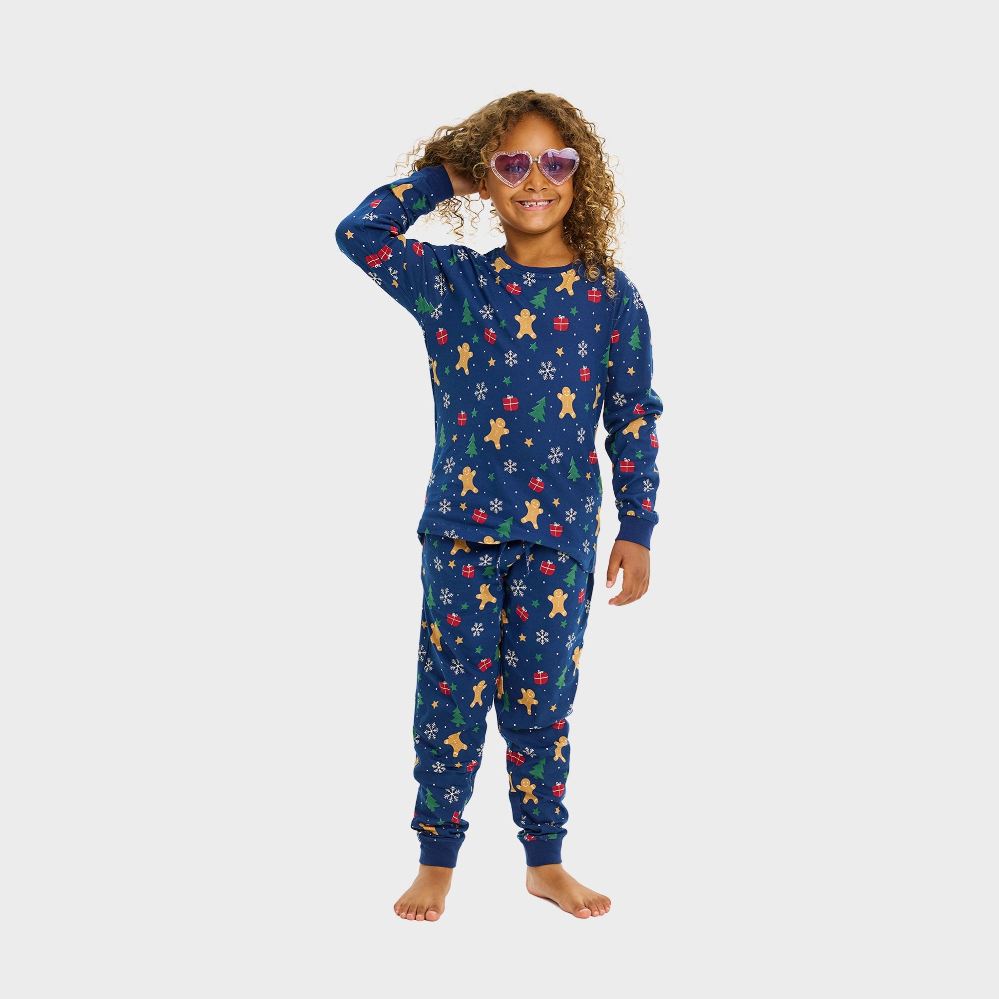 Gingerbread Weihnachtspyjama Navy - Kinder