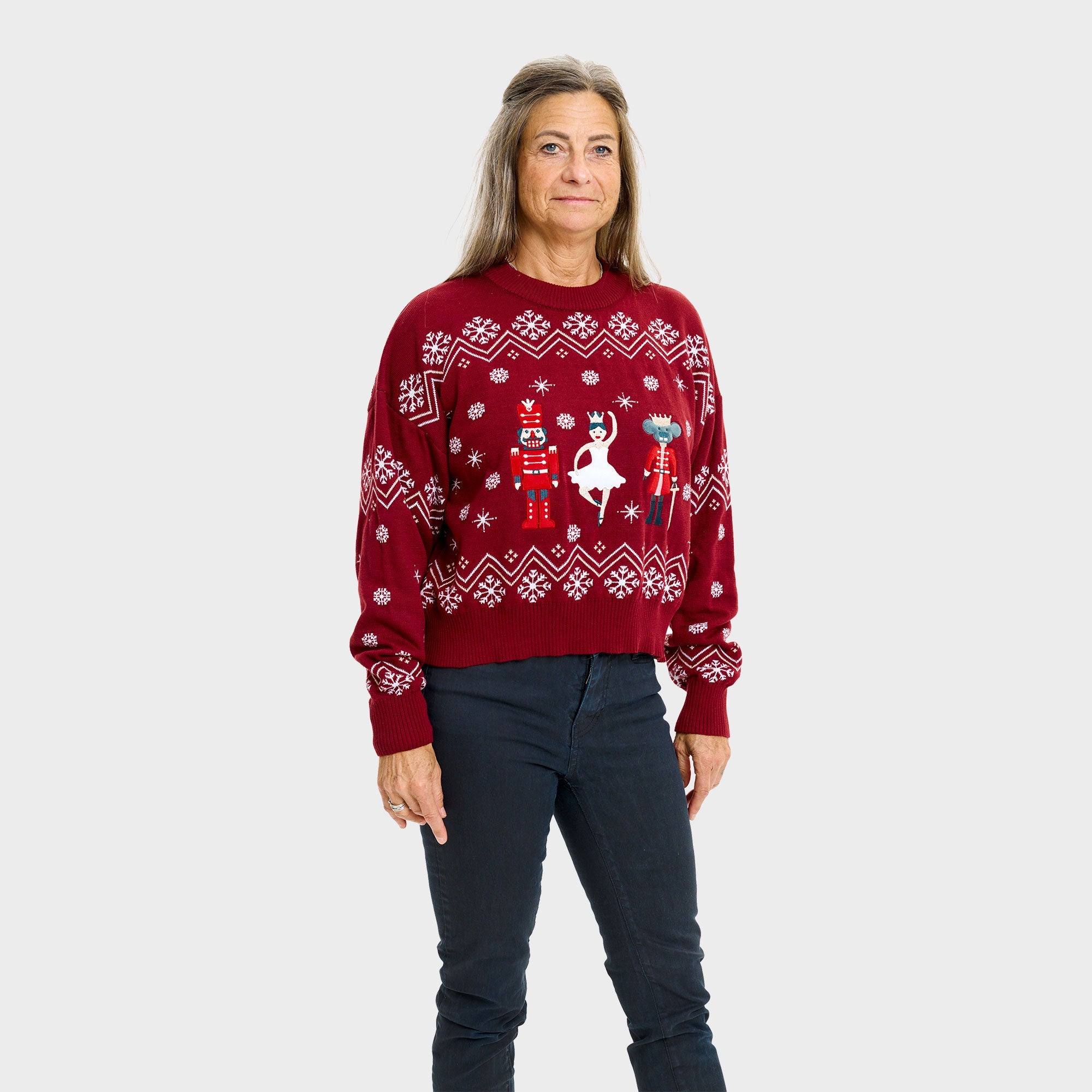 Nussknacker Weihnachtspullover für Damen in Rot